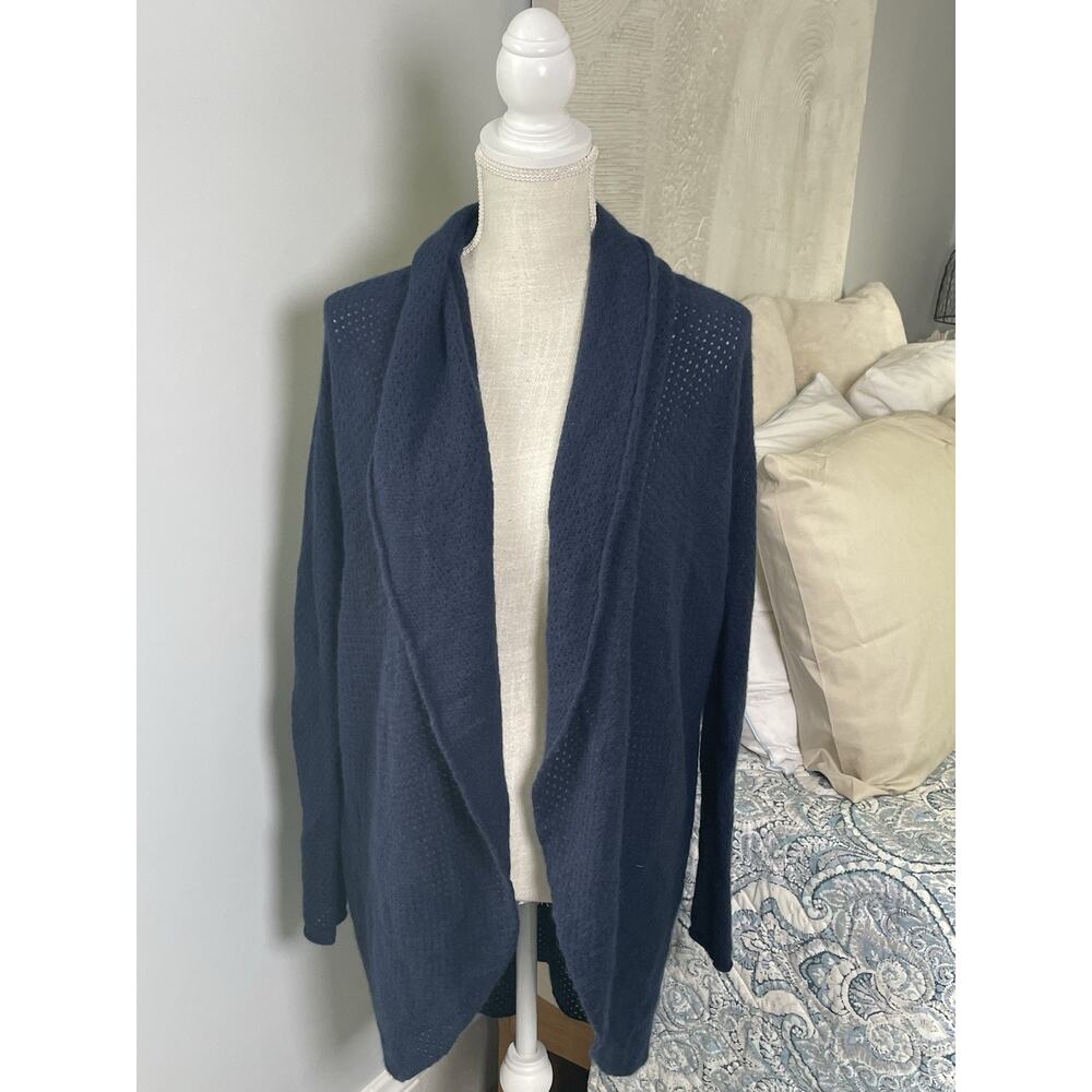KOKUN 100% Cashmere Navy Drape Cardigan Sweater Sz S | Cozy Minimalist Chic